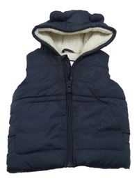 Tmavomodrá šusťáková zateplená vesta s kapucí s oušky George