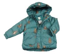 Zelená šusťáková zimní bunda s medvědy a kapucí Sfera