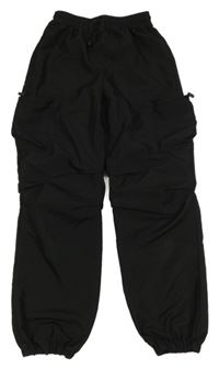 Černé šusťákové kalhoty s kapsami Shein