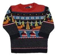 Tmavomodro-červený vzorovaný svetr Next