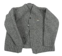 Tmavošedý melírovaný propínací svetr s výšivkou