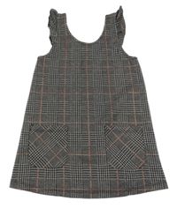 Černo-šedo-růžové kostkované šaty s volánky Jeff&Co