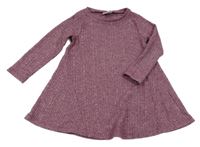 Vínové melírované žebrované úpletové šaty F&F