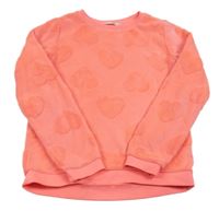 Neonově růžová chlupatá mikina se srdíčky H&M