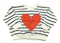 Smetanovo-tmavomodrá pruhovaná oversize mikina se srdcem Matalan