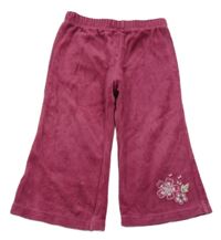 Vínové sametové tepláky s výšivkami květin Mothercare