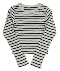 Bílo-černé pruhované žebrované crop triko H&M