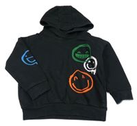 Černá mikina se smajlíky a kapucí Next