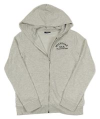 Světlešedá melírovaná propínací mikina s nápisem a kapucí Only