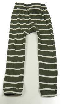 Khaki-bílé pruhované žebrované lehké tepláky Tu