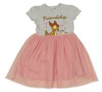 Světlešedo-růžové bavlněno/tylové šaty s Bambim a Thumperem Disney