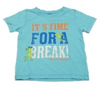 Azurové tričko s nápisem a ještěrkami Dopodopo