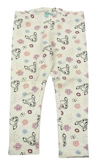 Smetanové květované teplé legíny s Bambim Disney