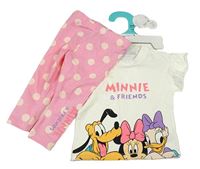 Nové - 2set - Smetanové tričko s Minnie a přáteli + růžové puntíkaté legíny Primark