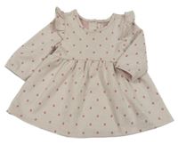 Pudrovo-bílé vzorované šaty s puntíky a volánky Matalan