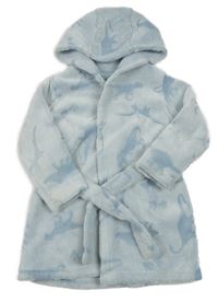 Světlemodrý chlupatý župan s dinosaury a kapucí Peacocks