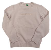 Světlerůžový lehký svetr s nápisem z kamínků Benetton