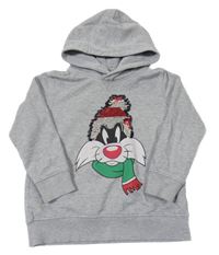 Šedá melírovaná mikina se Sylvesterem s překlápěcími flitry a kapucí - Looney Tunes Zara