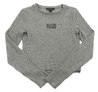 Šedé žebrované úpletové crop triko s nápisem New Look
