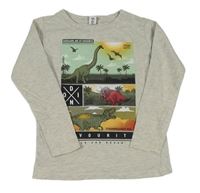 Šedé melírované triko s dinosaury Dopodopo
