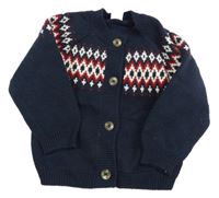 Tmavomodrý propínací svetr s červeno-bílým vzorem H&M