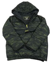 Khaki-černá amry šusťáková zimní buna s kapsou a kapucí 