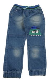 Tmavomodré cuff rifle s příšerkou a úpletovým pasem Kiki&Koko