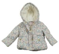 Bílo-barevná květovaná šusťáková zimní bunda s kapucí C&A