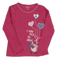 Růžové triko s ptáčkem a srdíčky Lupilu