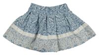 Světlemodrá květovaná kolová sukně s krajkou 