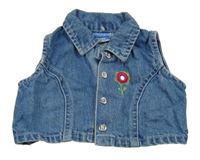 Modrá crop riflová vesta s květinou 