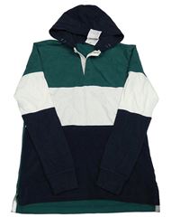 Nové - Zeleno-bílo-tmavomodré triko s kapucí M&S