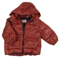 Červeno-černá kostičkovaná šusťáková zimní bunda s kapucí Zara