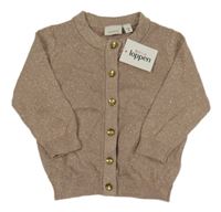 Nové - hnědo-zlatý třpytivý lehký propínací svetr