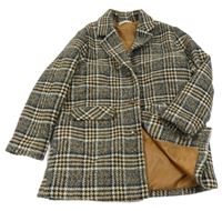 Černo-hnědý kostkovaný úpletový podšitý kabát shein