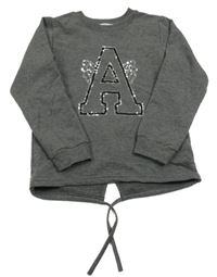 Tmavošedá mikina s písmenem z flitrů 