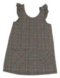 Antracitové kostkované šaty s kapsami 