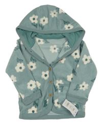 Nové - zelenomodrá fleecová květovaná propínací mikina s kapucí George