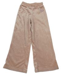 Světlerůžové sametové flare tepláky se srdíčky z kamínků H&M