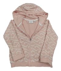 Růžovo-bílá vzorovaná propínací mikina s logem a kapucí Juicy Couture