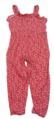 Červený květovaný lehký kalhotový overal Primark