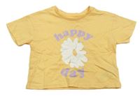 Světleoranžové tričko s květinou a nápisem Primark