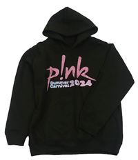 Černá mikina s nápisy a kapucí - Pink 