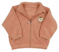 Světlerůžová propínací fleecová mikina s medvídkem 