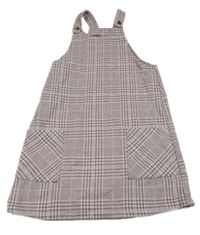 Růžovo-šedé kostkované laclové vlněné šaty Matalan