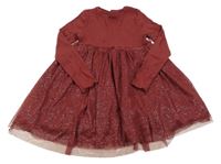 Vínové žebrované šaty s tylovou třpytivou sukní M&S