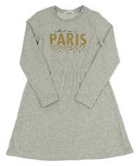 Světlešedé melírované teplákové šaty s nápisem H&M