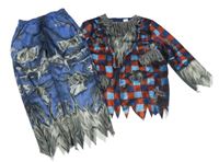 Kostým - 2set - Modro-červené kostkované triko s kožešinovými prvky + kalhoty - Vlkodlak Tu
