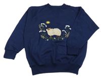 Tmavomodrá mikina s ovcí a květy 