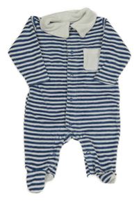 Bílo-modrý sametový pruhovaný overal s límečkem Early Days